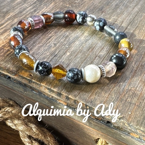 Snowflake obsidian beaded bracelet - Picture 1 of 4